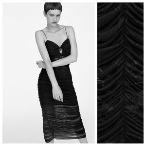 Zara Elegant Black Ruched Midi Dress